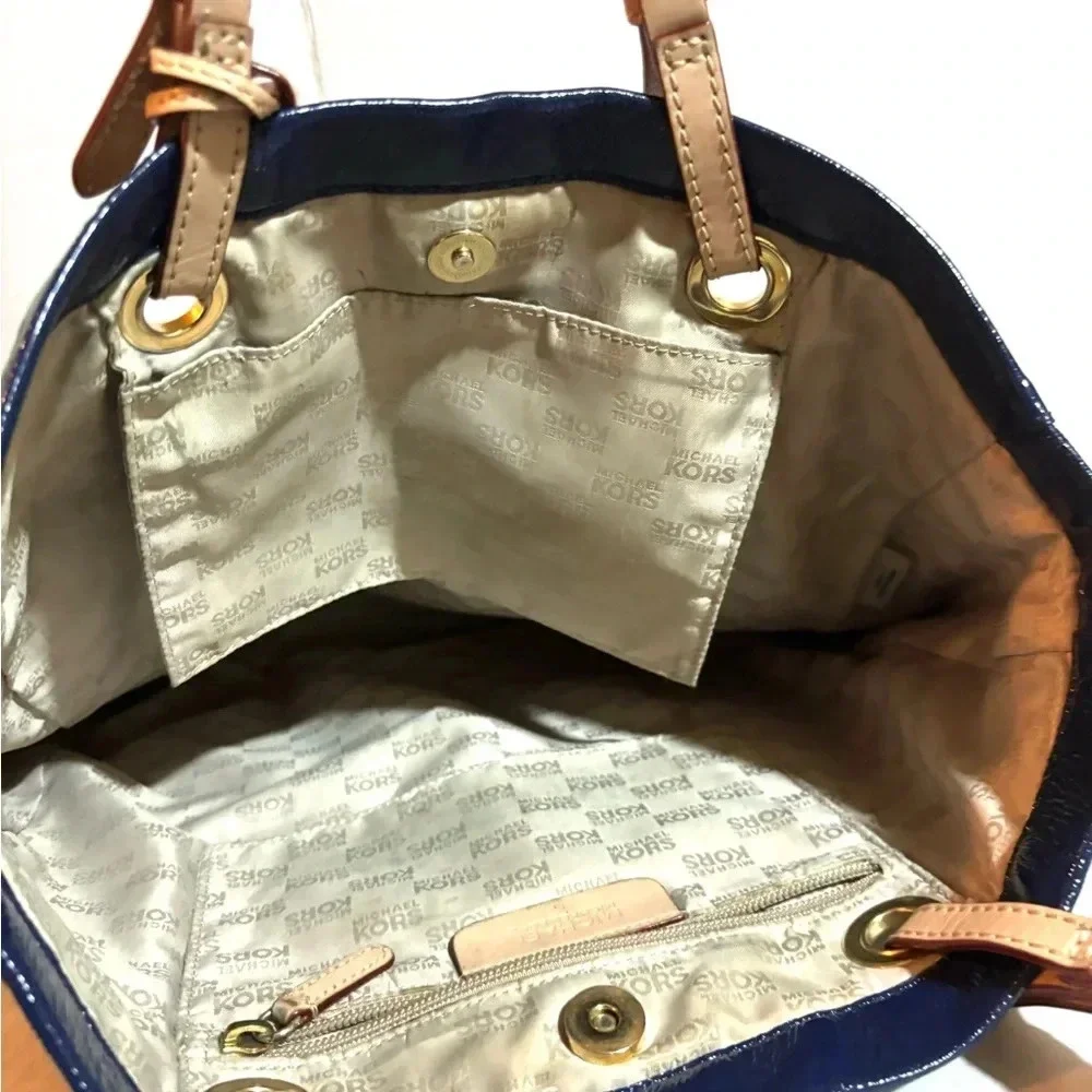 Michael kors metallic blue leather shoulder handbag